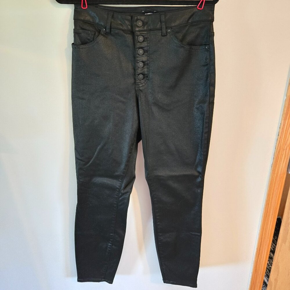 Express shiny black skinny jeans (long)